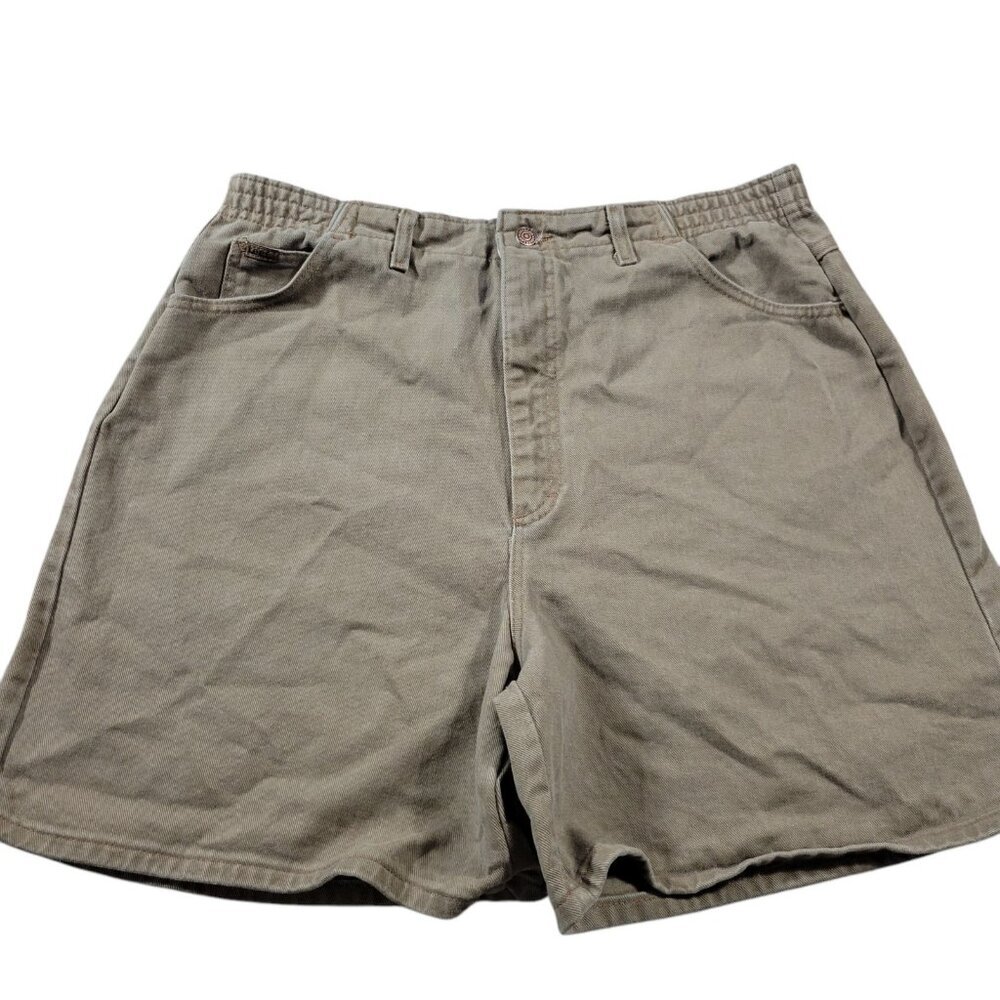 Vintage Lee Denim Shorts Jorts Womens 18 Brown Stretch Waist Zip Fly Fade